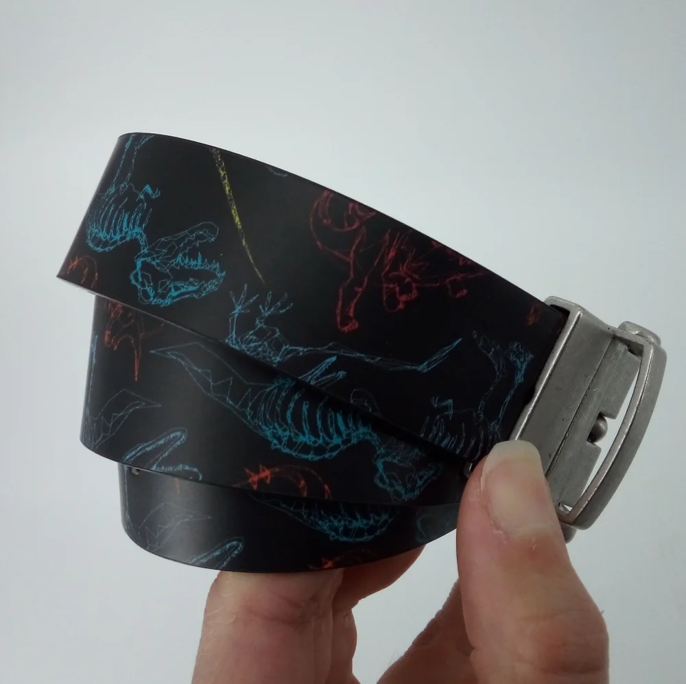 NWOT Target Dinosaur Vegan Kids Belt Dino L Black Multicolor Silver Buckle